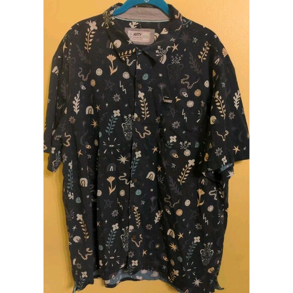 Jetty Shirt Men's XXL Draw Your Own Line Blue Button Pocket All Over Print Nice - Picture 2 of 10